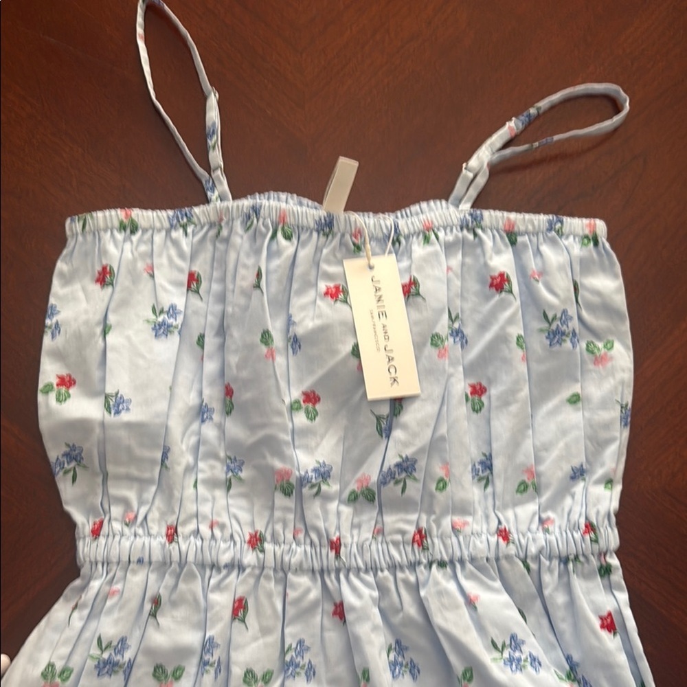 Janie and Jack Blue Floral girls sun Dress in White with Red and Blue flowe - Picture 3 of 16